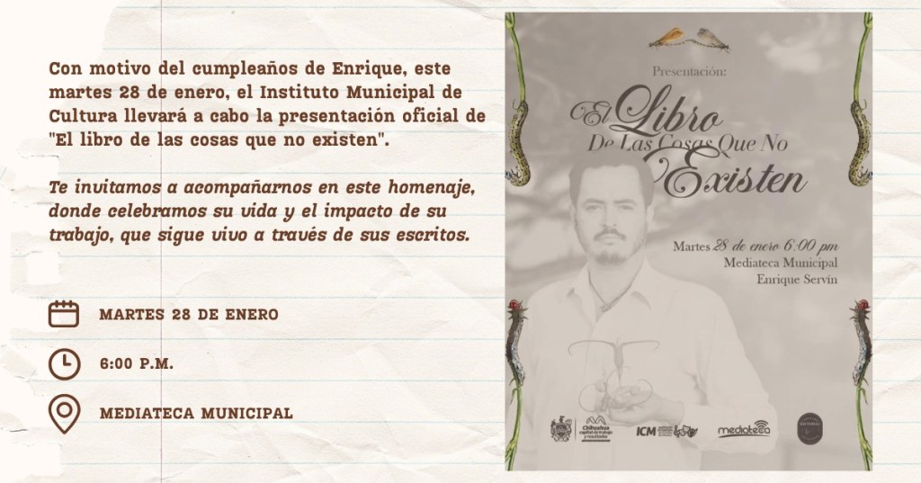 28 de enero presentación «El libro de las cosas que no&nbsp;existen»