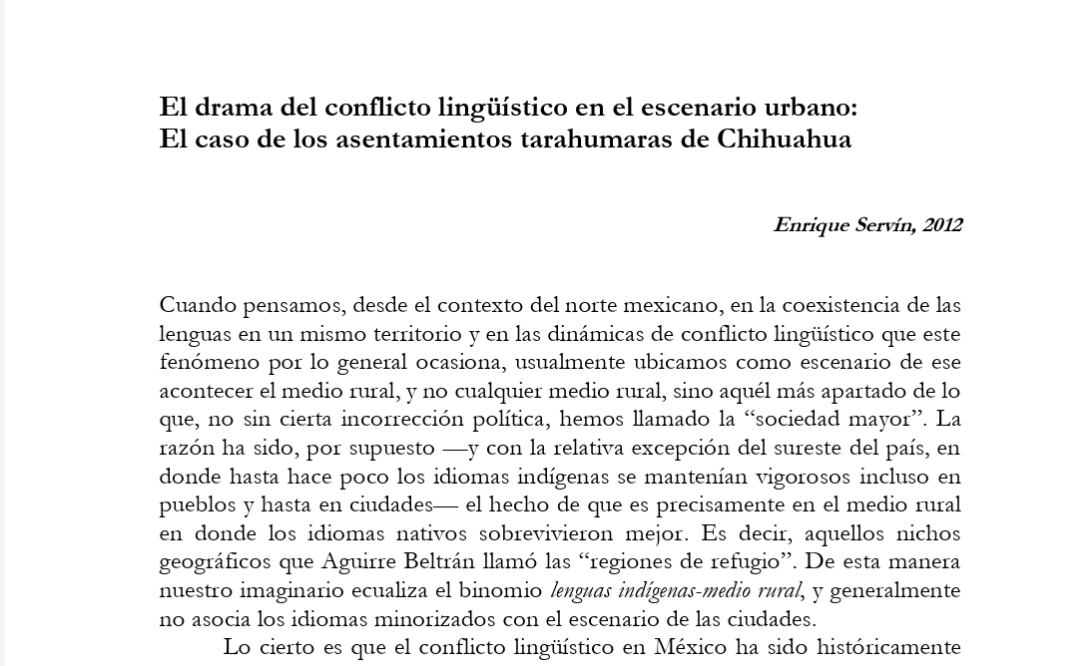 El drama del conflicto lingüístico en el escenario urbano: El caso de los asentamientos tarahumaras de Chihuahua
