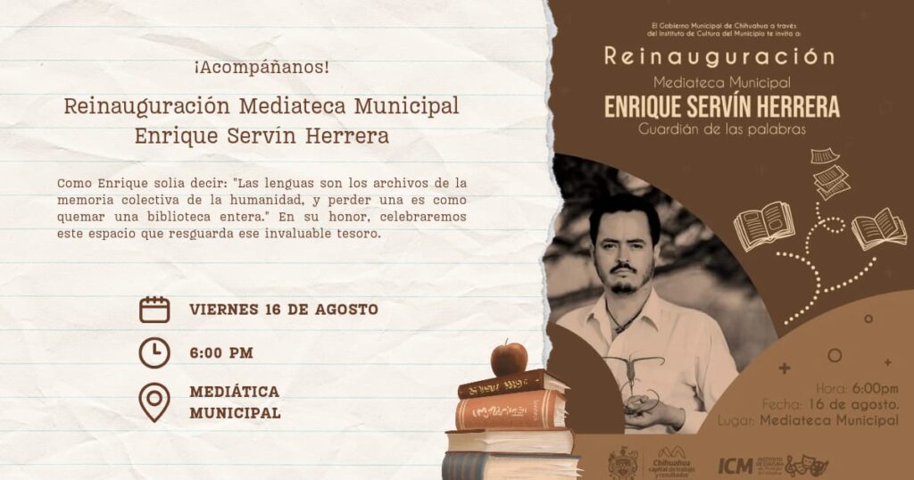 Cartel de Nombramiento de la Mediateca Municipal “Enrique Servín Herrera – Guardián de las palabras”